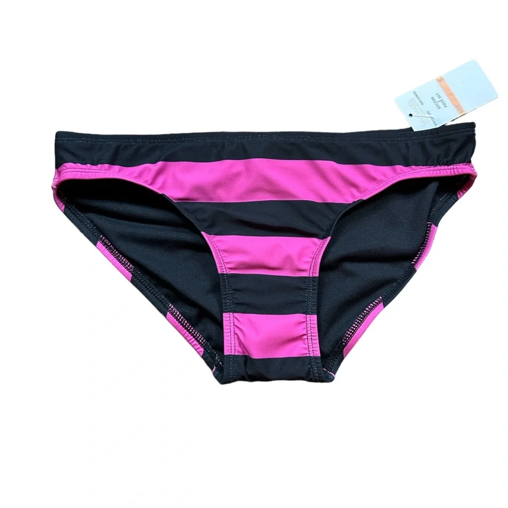 MICHAEL KORS: NWT Zip Front Pink Black Striped Bikini -Size Small